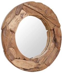 Specchio Decorativo in Legno di Teak 80 cm Rotondo