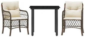 Set bistrò 3 pz con cuscini marrone in polyrattan