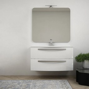 Mobile per bagno bianco lucido 100 cm sospeso bombato - Berlino con specchio filo lucido