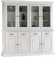 Cristalliera shabby chic in legno massello 8 porte bianco consumato l.222 p.51 h.226