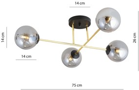 Lampadario da Soffitto MAGNUM 4 in Acciaio e Vetro 4xE14