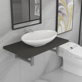 Set Mobili Da Bagno 2 Pz Ceramica Grigio /
