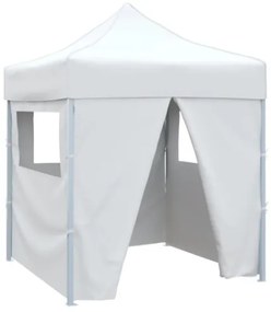 Gazebo Pieghevole Professionale 4 Pareti 2x2m Acciaio Bianco