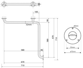 Maniglione da bagno in acciaio a parete 71 cm Handicap - Sapho