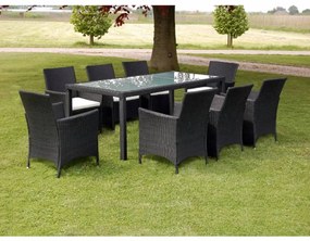 Set da Pranzo da Giardino 9 pz con Cuscini in Polyrattan Nero