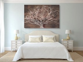 Stampa su tela – Corona dell'albero su sfondo di legno