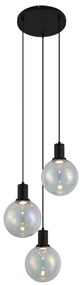 Lampada a sospensione di design nera con vetro trasparente rotondo a 3 luci - Mallon