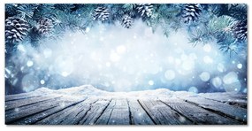 Quadro acrilico Inverno Neve Albero di Natale 100x50 cm