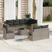 Set Divano da Giardino 9 pz con Cuscini Grigio in Polyrattan 3252787