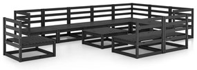 Set Divani da Giardino 11 pz Nero in Legno Massello di Pino