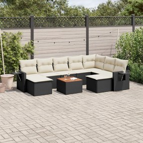 Set divani da giardino 10pz con cuscini in polyrattan nero