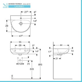 Lavabo con colonna Geberit 55 cm in ceramica bianco Selnova