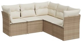 Set divano da giardino 5 pz con cuscini beige in polyrattan