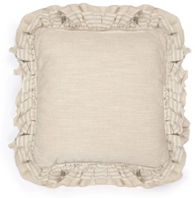 Kave Home - Fodera cuscino Deva in lino naturale con bordo a righe beige 45 x 45 cm