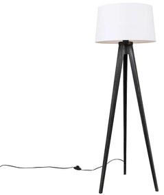 Treppiede nero con paralume in lino bianco 45 cm - Tripod Classic
