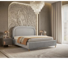 Letto matrimoniale imbottito grigio chiaro con spazio contenitivo e rete 180x200 cm Mija - Maison de Rêve