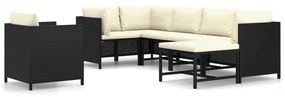 Set divani da giardino 7 pz con cuscini in polyrattan nero