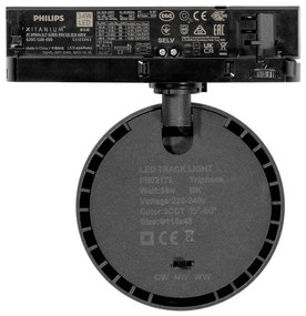 Faro LED 34WTrifase Regolabile 15°-60° Nero con driver Philips CRI97 UGR11 Colore Bianco Variabile CCT