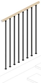 Balaustra in kit IRIS Superiore in acciaio e legno grigio e faggio L 102 cm