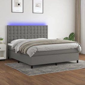 Letto a Molle Materasso e LED Grigio Scuro 160x200cm in Tessuto 3135206