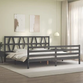 Giroletto con testiera grigio 200x200 cm in legno massello