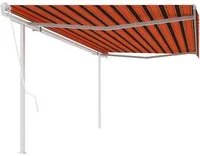 Tenda Sole Retrattile Automatica con Pali 5x3m Arancio Marrone 3069990