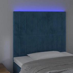 Testiera a led blu scuro 80x5x118/128 cm in velluto