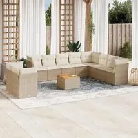 Set Divani da Giardino 11 pz con Cuscini Beige in Polyrattan 3223720