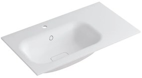 Lavabo integrale rettangolare vasca a sinistra L 80.5 x H 15 x P 46 cm in resina bianco opaco