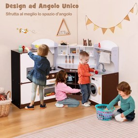 Costway Cucinetta ad angolo in legno per bambini, Set cucina giocattolo con macchina di ghiaccio microonde forno lavello