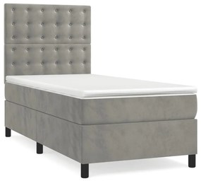 Letto a molle materasso e led grigio chiaro 90x200 cm velluto