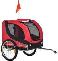 Carrellino Rimorchio per Cani e Animali Domestici da Bicicletta 130x90x73 cm Rosso e Nero