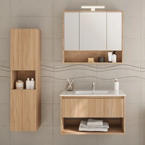 Kamalu - Composizione bagno cannettata 80 cm rovere chiaro | LAC-IRIDE-80