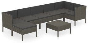 Set divani da giardino 8 pz con cuscini in polyrattan grigio