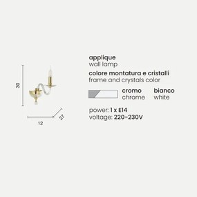 Applique PAGANINI a 1 LUCE in vetro lavorato a mano BIANCO