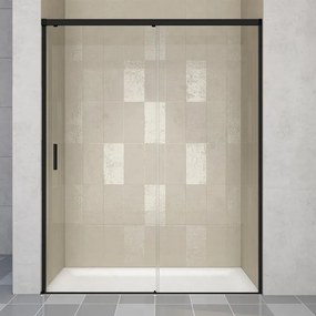 Porta doccia scorrevole L 118-119.5 cm x H 200 cm per nicchia in vetro trasparente SP. 6 mm, profilo opaco nero, serie Jazz