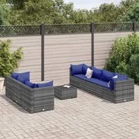 Set Divani da Giardino 8 pz con Cuscini in Polyrattan Grigio 3308039