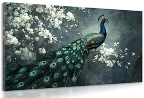 Stampa su tela – Pavone con fiori