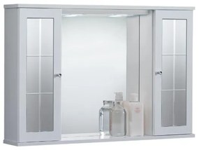 Specchiera da bagno PLUTONE 90 bianco lucido a 2 ante con specchi e luce LED