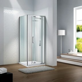 Porta doccia battente Slimline L 90 x H 195cm, Sp. 6 mm in vetro profilo cromo