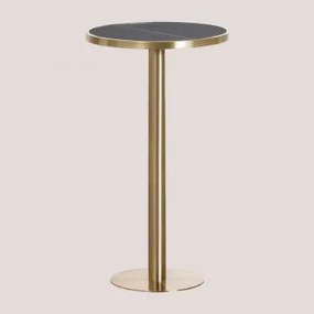 Tavolo Bar Alto Rotondo In Gres (ø60 Cm) Manhattan Nero & Oro Champagne - Sklum