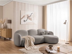 Divano angolare grigio (con penisola a destra/con chaise lounge) con rivestimento in bouclé Orbit – Ropez