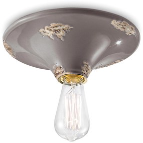 Plafoniera Vintage Tonda Grande Ceramica Tortora 1 Luce E27