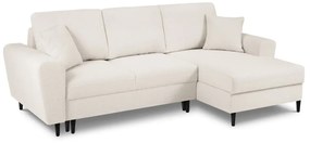 Divano angolare beige allungabile e con contenitore (con penisola a destra/con chaise lounge) con rivestimento in bouclé Kyoto – Cosmopolitan Design