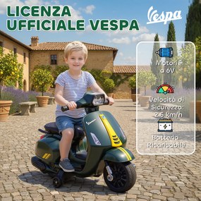 Moto Elettrica per Bambini con Licenza Ufficiale Piaggio Vespa 6V con Rotelle e Luci Verde Scuro...