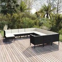 Set Divani da Giardino 12 pz con Cuscini in Polyrattan Nero 3094524