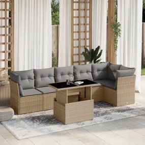 Set divani da giardino 7 pz con cuscini beige in polyrattan