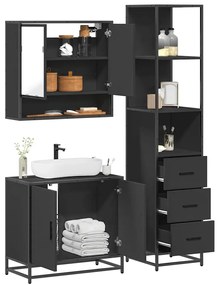 Set Mobili Da Bagno 3 Pz Nero İn Legno Multistrato /