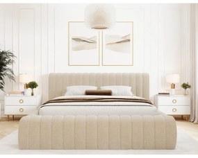 Letto matrimoniale imbottito beige con contenitore e rete inclusi 140x200 cm Carilla – ELTAP