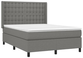 Letto a molle materasso e led grigio scuro 140x200cm in tessuto